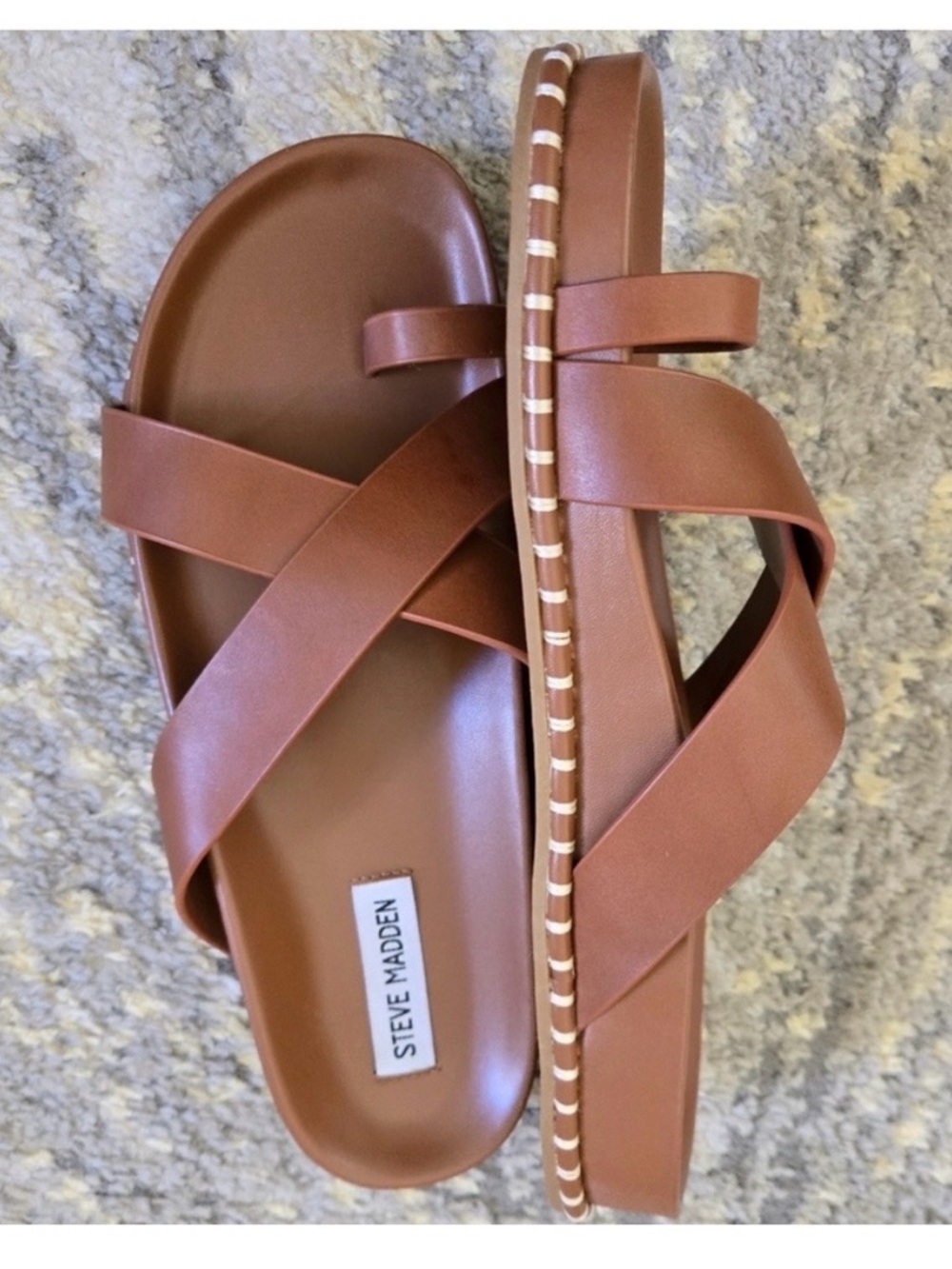 Steve Madden Tan Crisscross Toe-Ring Slide Sandals - Picture 2 of 5